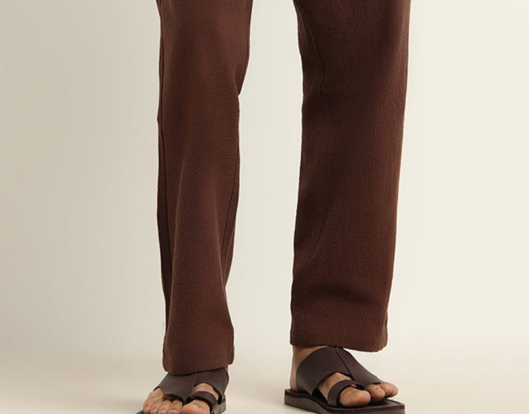 Brown Self-Patterned menswear Cotton Slim Fit Chinos