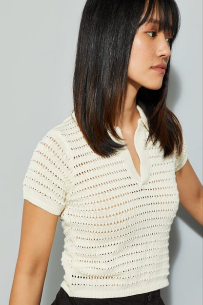 Giggle Haus Open-Knit Crop Polo T-Shirt!