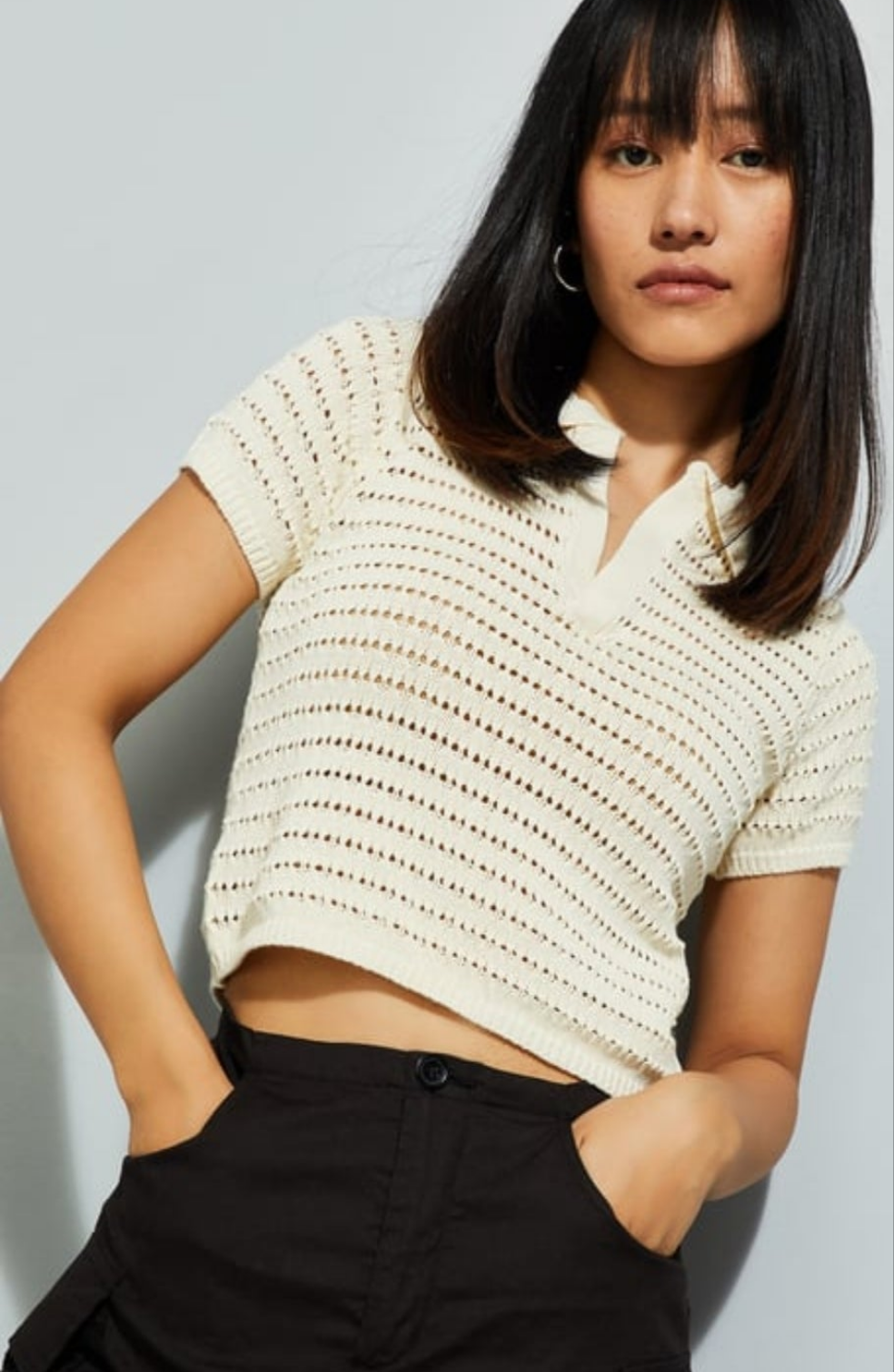 Giggle Haus Open-Knit Crop Polo T-Shirt!