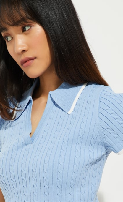 Giggle Haus – Braided Knit Johnny Collar Crop T-shirt!
