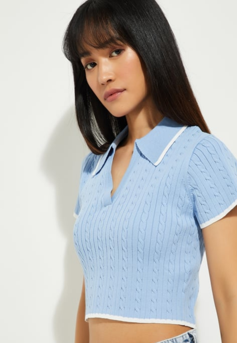 Giggle Haus – Braided Knit Johnny Collar Crop T-shirt!
