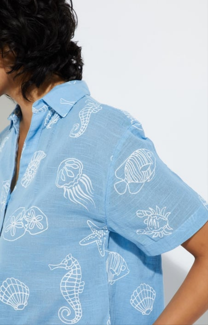 Giggle Haus – Tropical Breeze Printed Cropped Shirt!