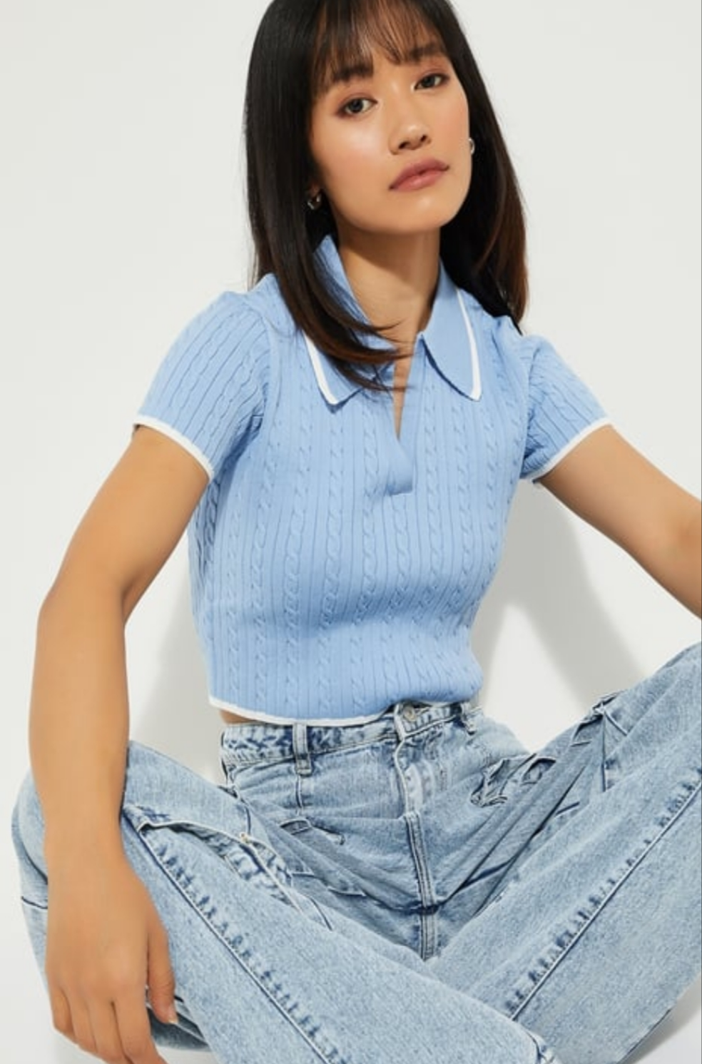 Giggle Haus – Braided Knit Johnny Collar Crop T-shirt!