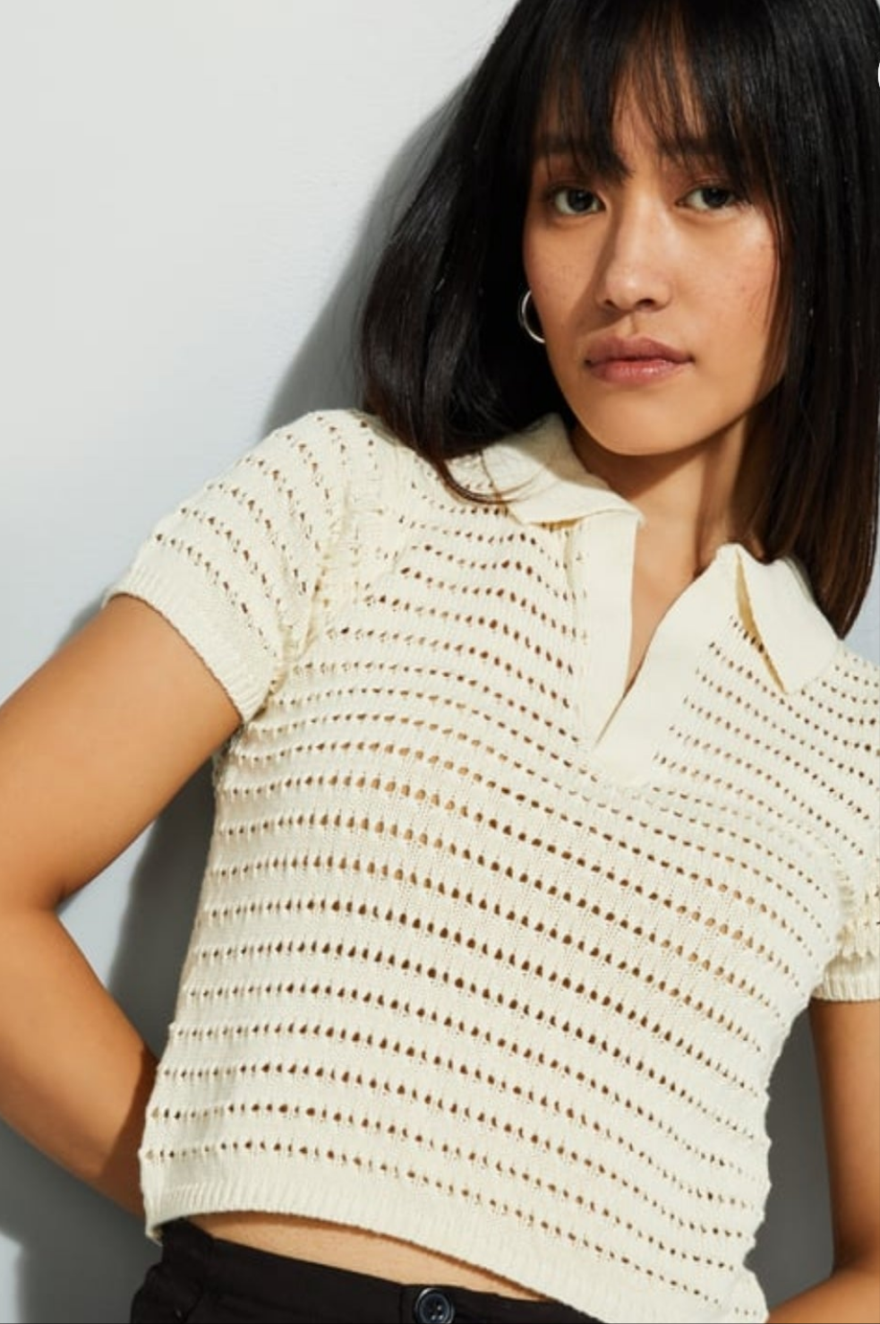 Giggle Haus Open-Knit Crop Polo T-Shirt!