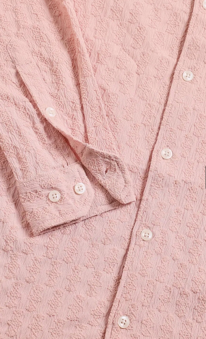 Pastel Rose Mash Wrinkled Jacquard Shirt - Mens