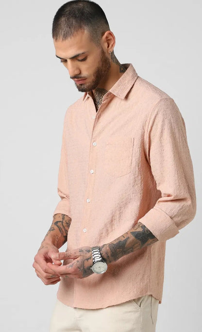 Pastel Rose Mash Wrinkled Jacquard Shirt - Mens