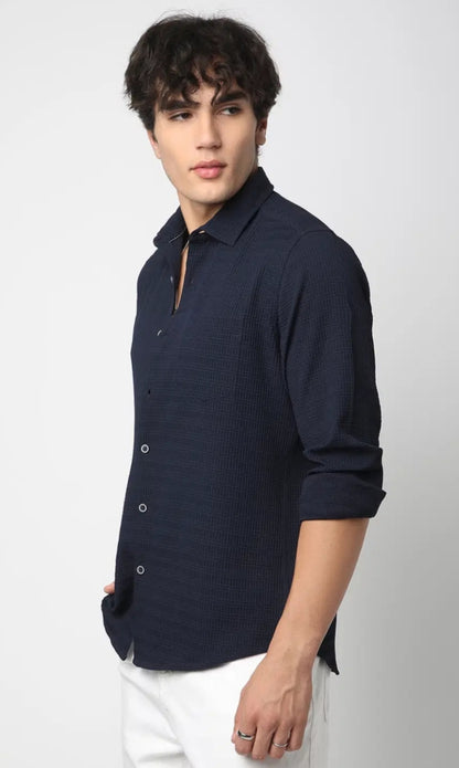 Navy Blue Textured Shirt- Mens wear