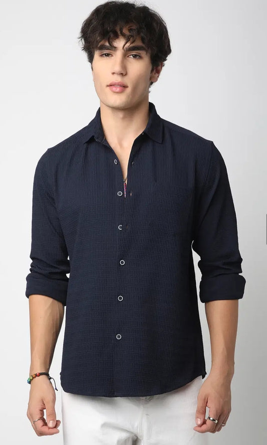 Navy Blue Textured Shirt- Mens wear