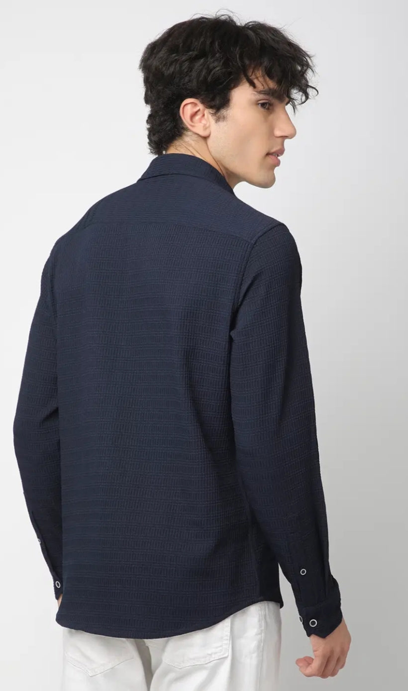 Navy Blue Textured Shirt- Mens wear