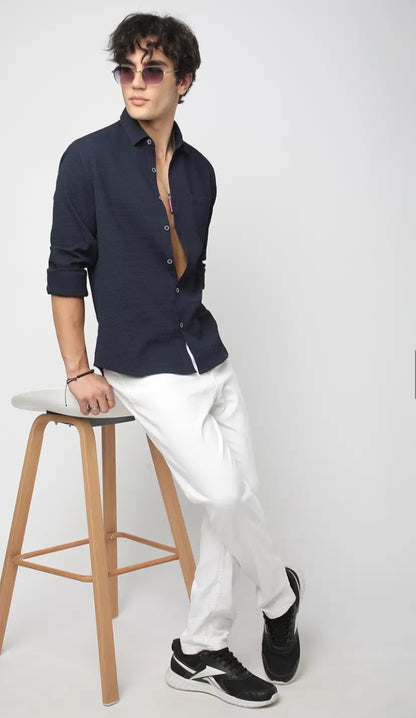 Navy Blue Textured Shirt- Mens wear