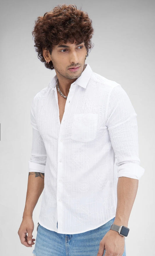 Minimalist Product Description for White Embroidered Shirt
- mens wear