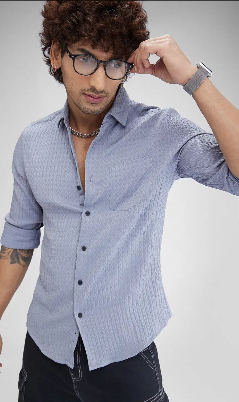 Textured Blue Cotton Shirt- casual shirt -mens wear