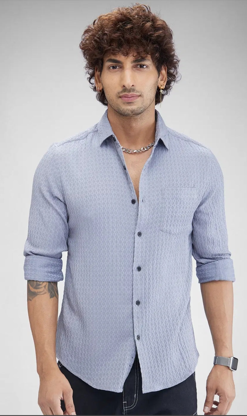 Textured Blue Cotton Shirt- casual shirt -mens wear