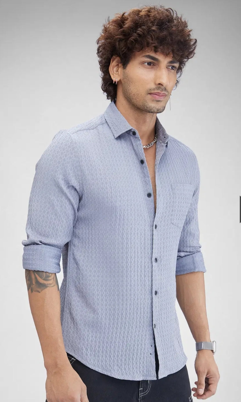 Textured Blue Cotton Shirt- casual shirt -mens wear
