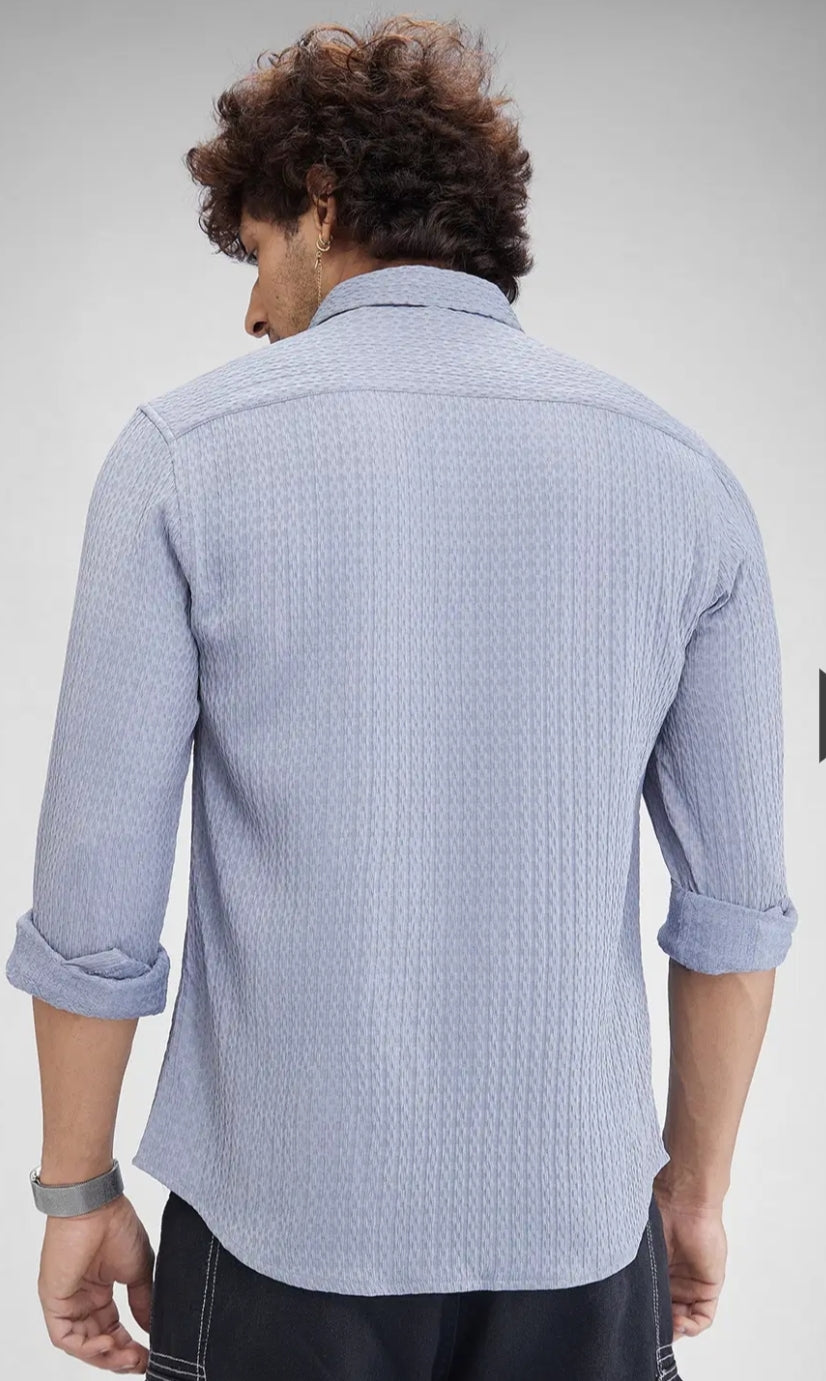 Textured Blue Cotton Shirt- casual shirt -mens wear