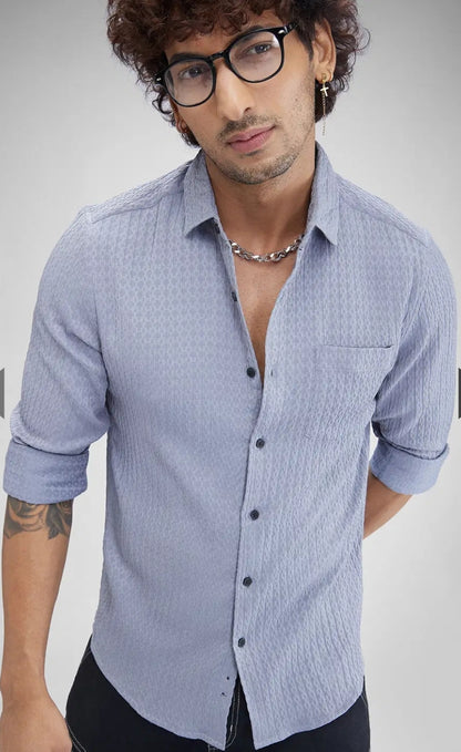 Textured Blue Cotton Shirt- casual shirt -mens wear