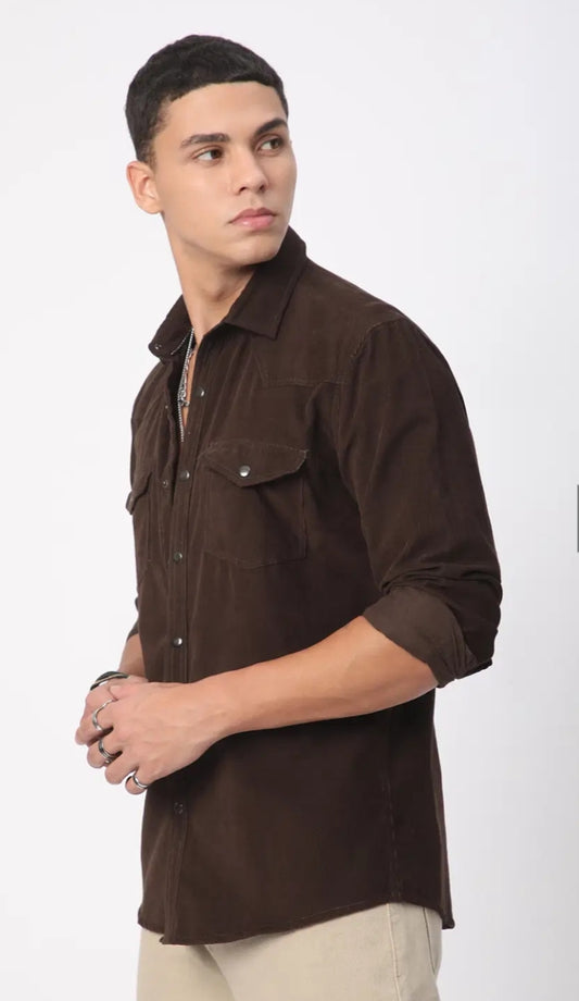 Brown double flap pocket Corduroy  overShirt- mens casual wear