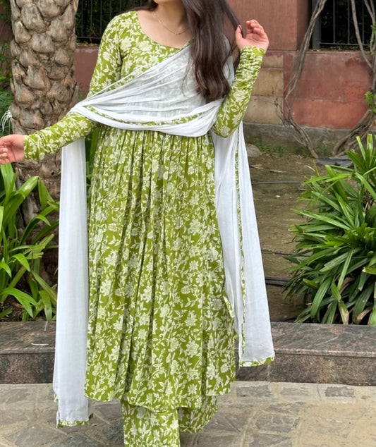 Leaf Green Full Gher Suit kurta Set