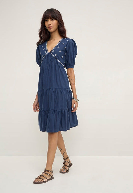 Indigo colour maxi trendy neck