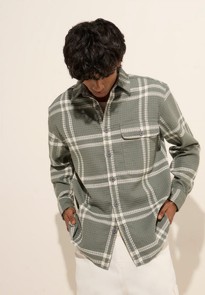 Nuon Sage Waffle-Textured Relaxed-Fit mens wear Cotton Shirt.