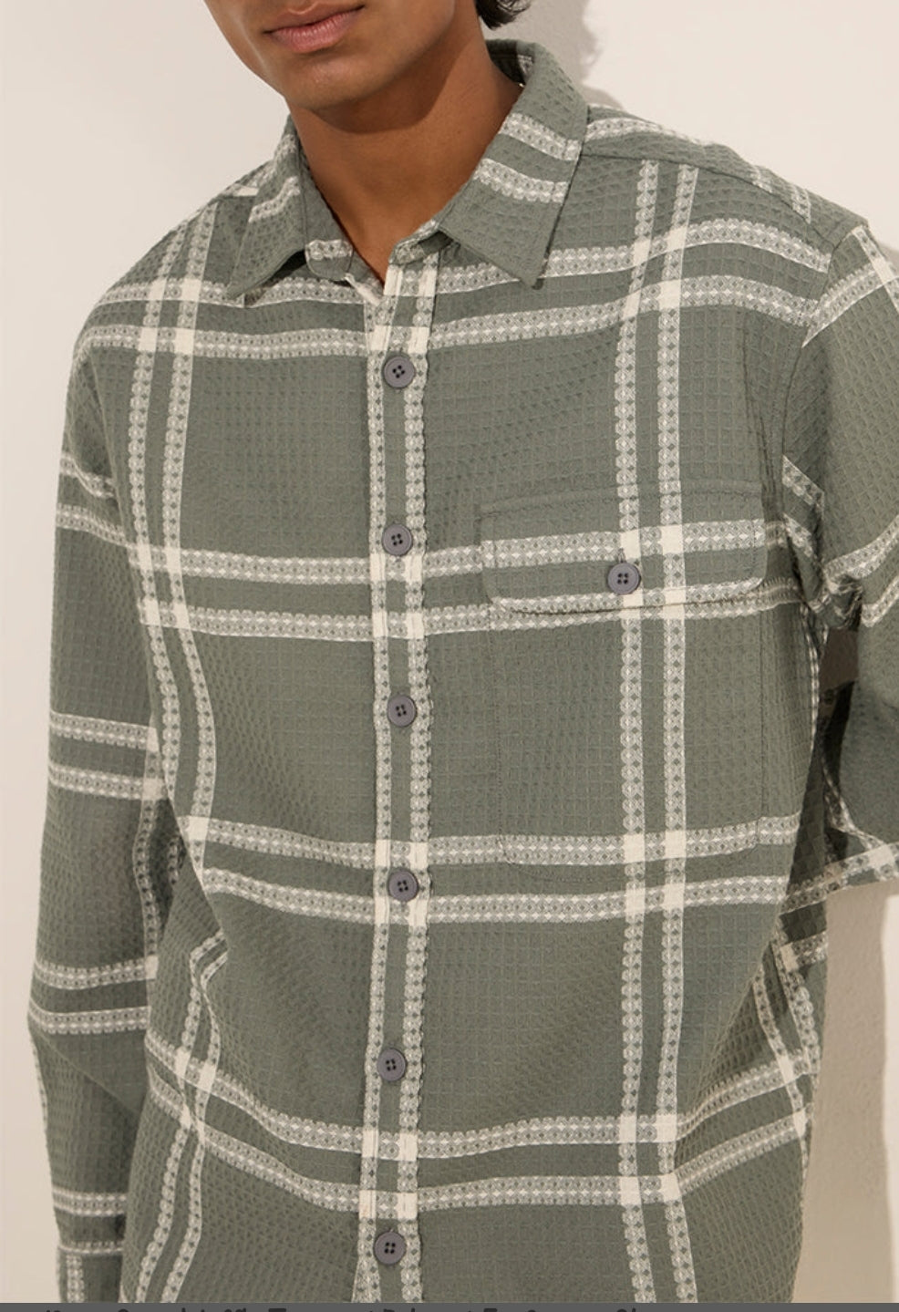 Nuon Sage Waffle-Textured Relaxed-Fit mens wear Cotton Shirt.