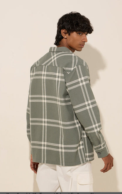 Nuon Sage Waffle-Textured Relaxed-Fit mens wear Cotton Shirt.