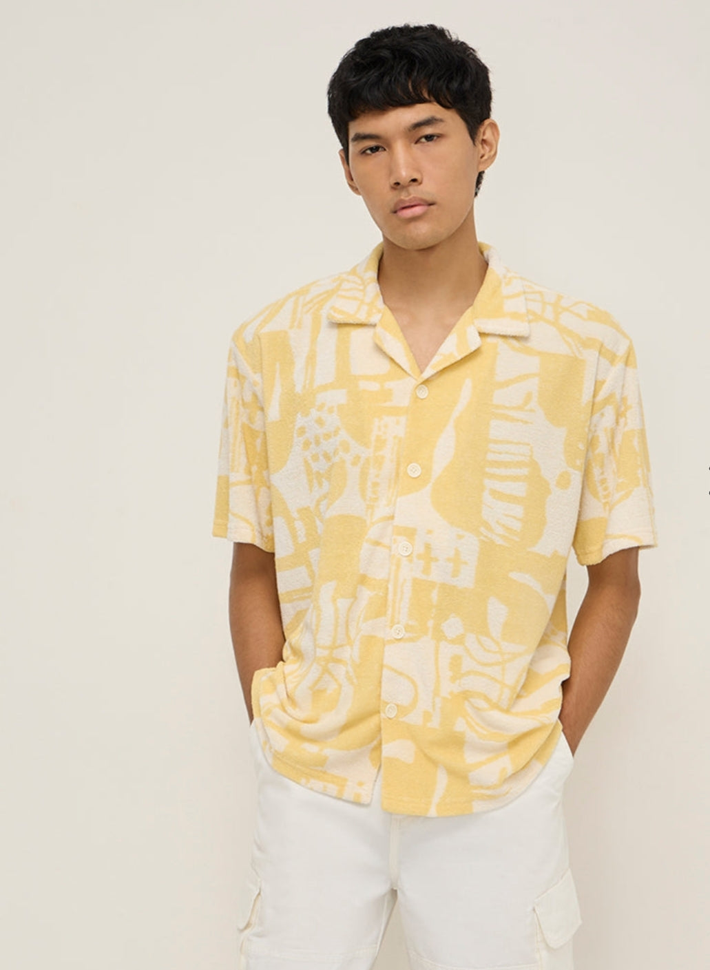 Nuon yellow abstract relaxed  fit mens cotton blend shirt