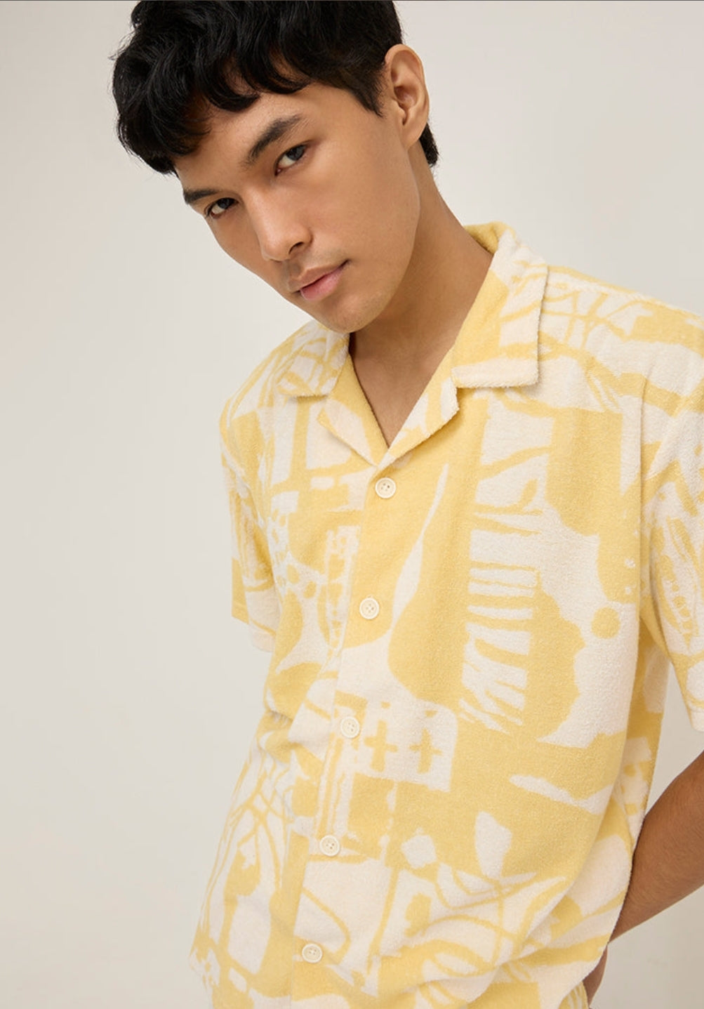 Nuon yellow abstract relaxed  fit mens cotton blend shirt