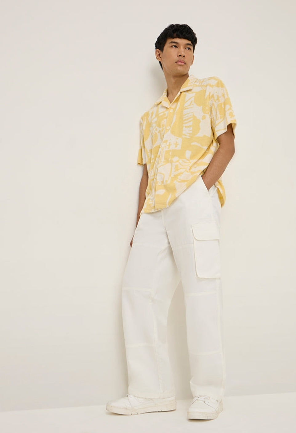 Nuon yellow abstract relaxed  fit mens cotton blend shirt