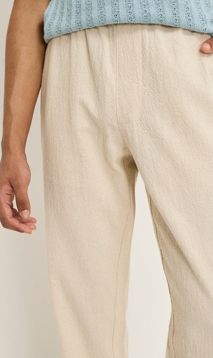 Beige Self-Textured Relaxed-Fit Mid-Rise Cotton Chinos