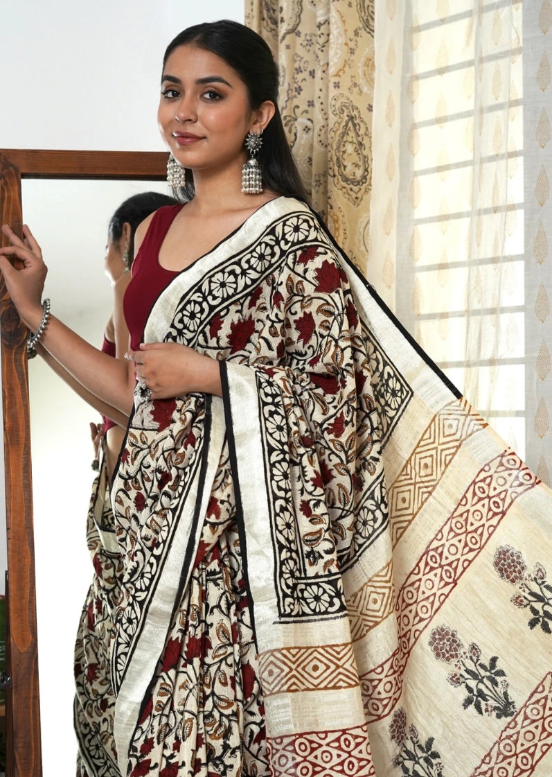 "Royal Bloom Tussar Silk Saree"