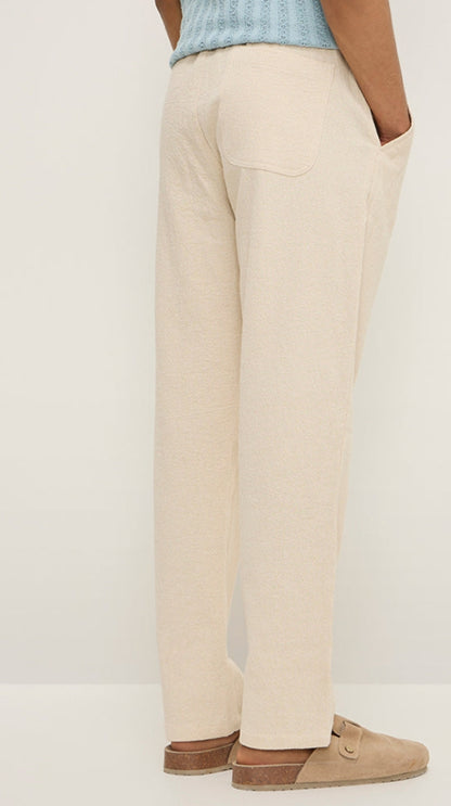 Beige Self-Textured Relaxed-Fit Mid-Rise Cotton Chinos