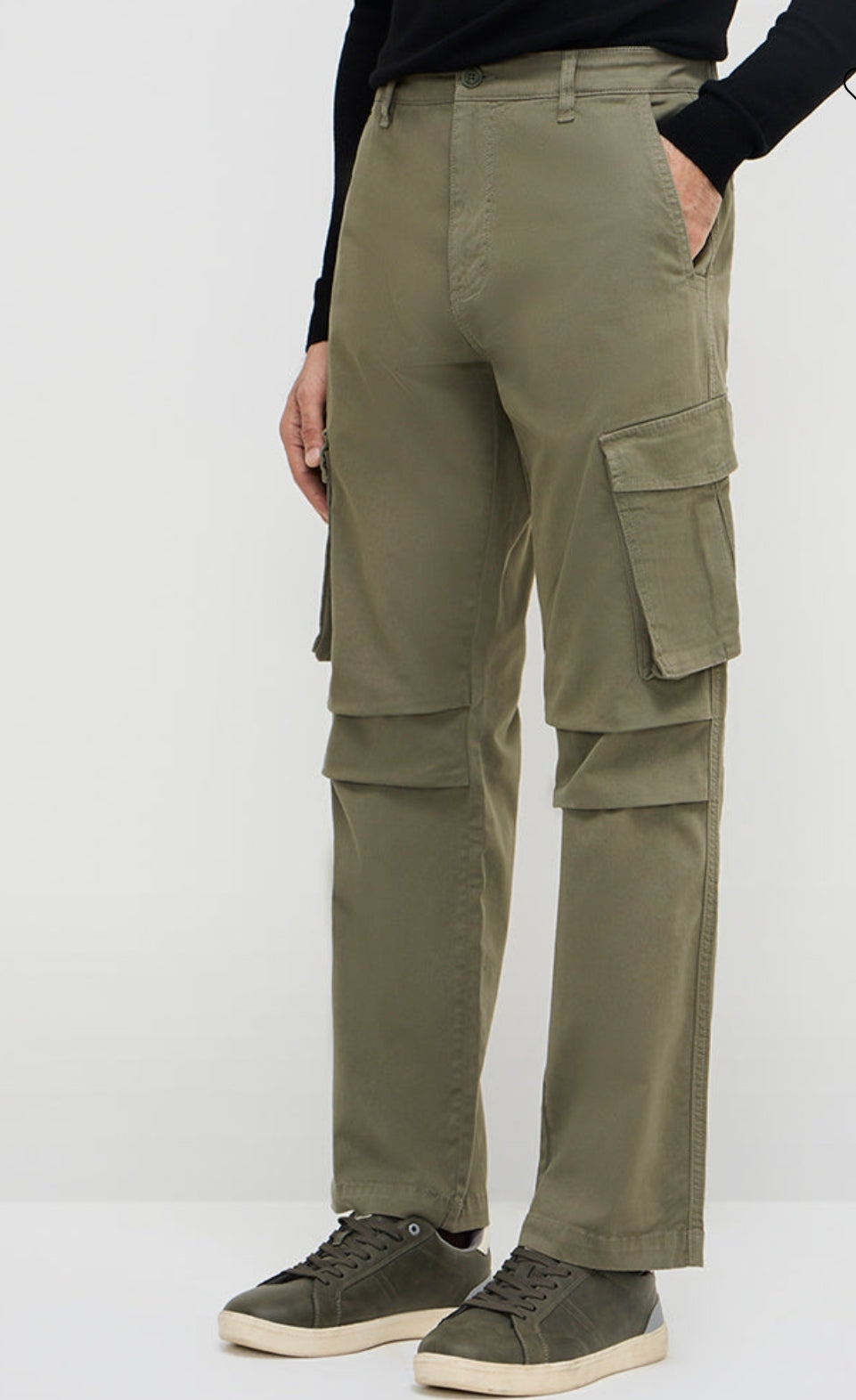 #Gig Casuals mens Olive Cargo-Style Relaxed-Fit Mid-Rise Cotton-Blend Chinos