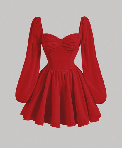 Red Elegance Puff Sleeve Dress #valentinae