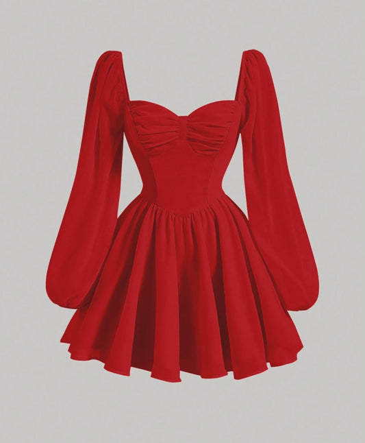 Red Elegance Puff Sleeve Dress #valentinae