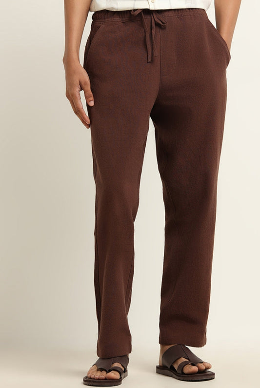 Brown Self-Patterned menswear Cotton Slim Fit Chinos
