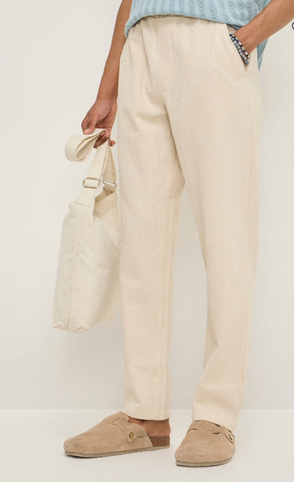 Beige Self-Textured Relaxed-Fit Mid-Rise Cotton Chinos