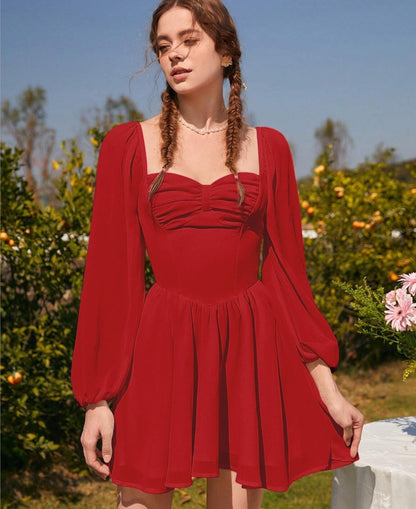 Red Elegance Puff Sleeve Dress #valentinae