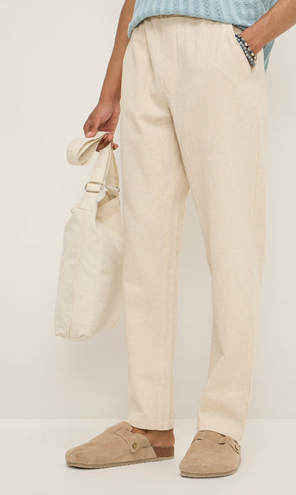 Beige Self-Textured Relaxed-Fit Mid-Rise Cotton Chinos