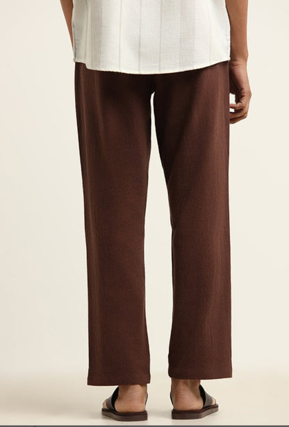 Brown Self-Patterned menswear Cotton Slim Fit Chinos