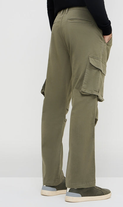 #Gig Casuals mens Olive Cargo-Style Relaxed-Fit Mid-Rise Cotton-Blend Chinos